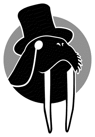 TuskCon logo: a walrus in a top hat and monocle